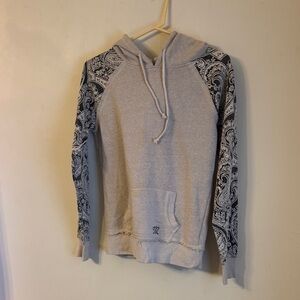 Miss Me Heather Gray Hoodie with Black Paisley Sleeves